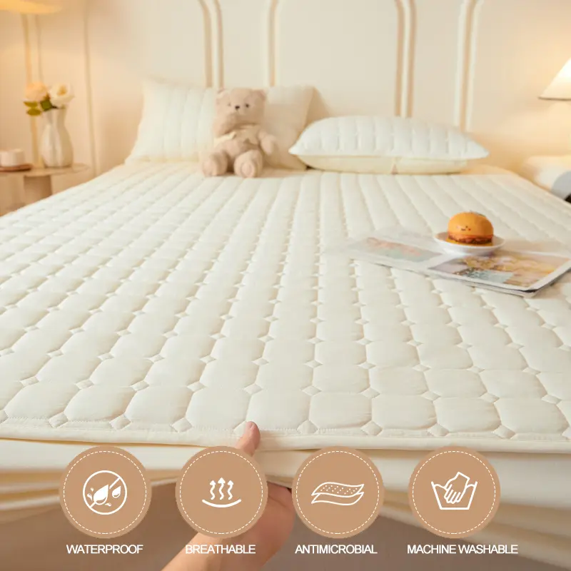 Premium Waterproof Mattress Cover Quilted Mattress Protector Breathable Bed Fitted Sheet,Antibacterial,Anti-mites,Durable,White