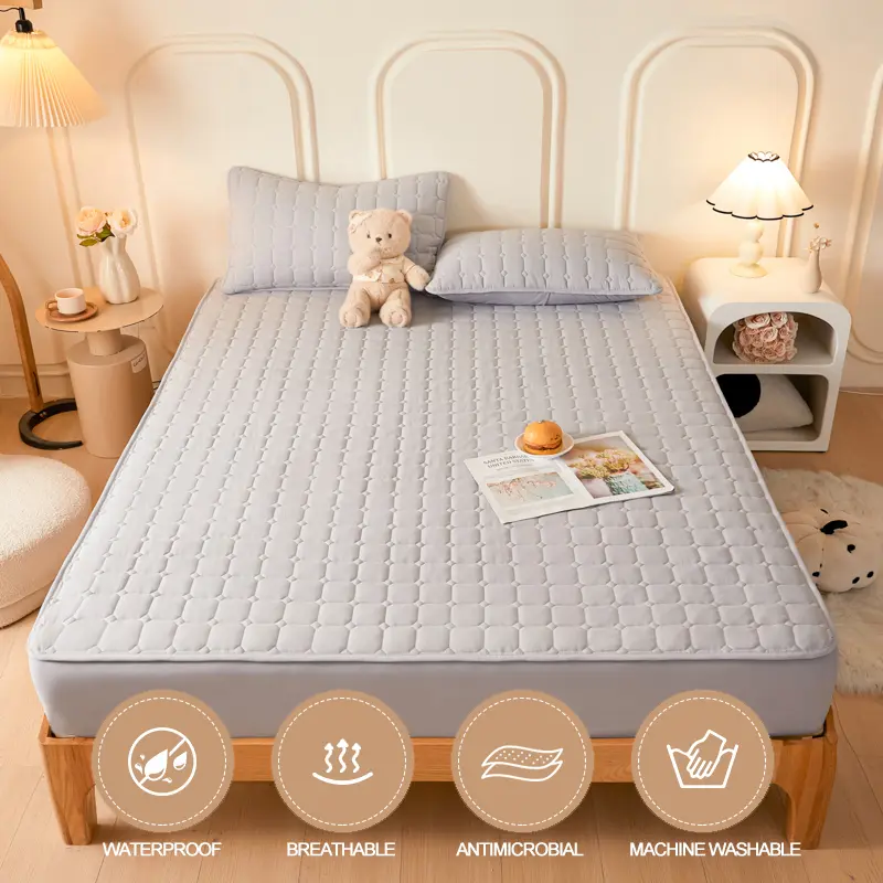 Premium Waterproof Mattress Cover Quilted Mattress Protector Breathable Bed Fitted Sheet,Antibacterial,Anti-mites,Durable, Grey
