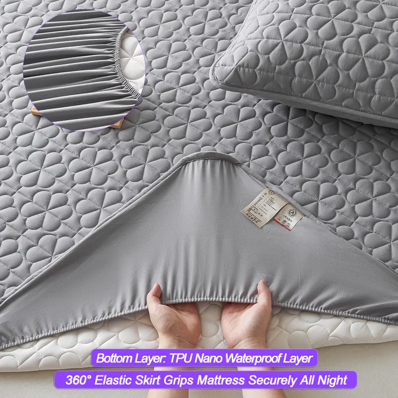Waterproof Mattress Protector Premium Mattress Cover- Hypoallergenic Antibacterial,Anti-mites,for Single Couple Bed, Grey