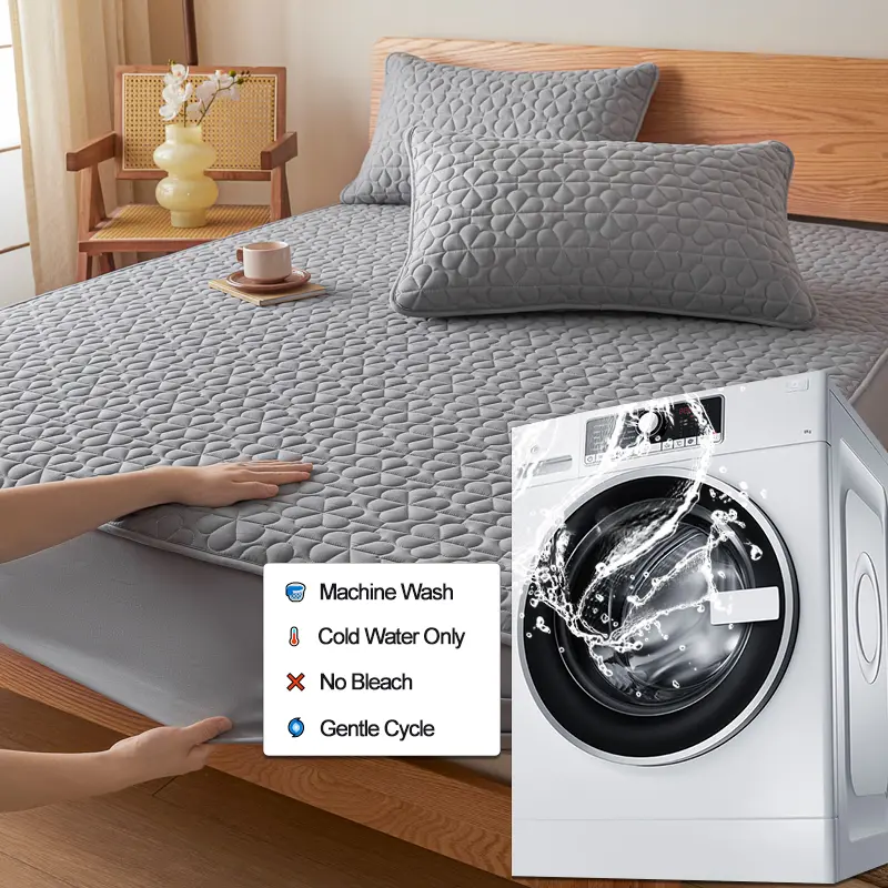Waterproof Mattress Protector Premium Mattress Cover- Hypoallergenic Antibacterial,Anti-mites,for Single Couple Bed, Grey