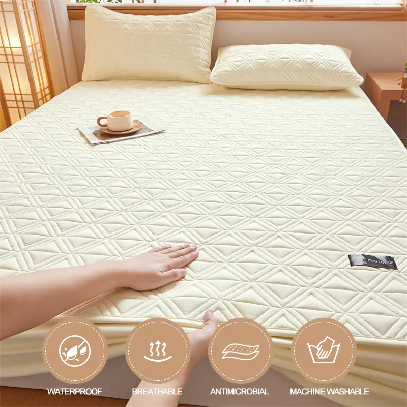Waterproof Mattress Cover Thicken Mattress Protector Quilted Breathable Bed Fitted Sheet Anti-mite Anti-bacterial, White