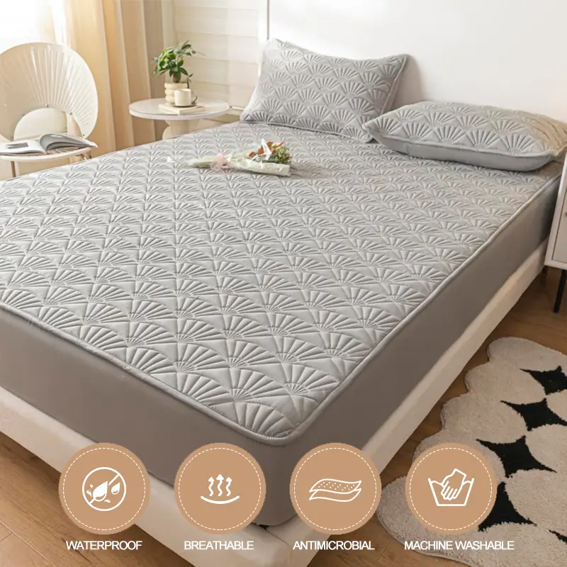 Waterproof Mattress Cover Thickened Durable Mattress Protector- Noiseless, Anti-Bacterial, Anti-mites,Breathable, Light gray