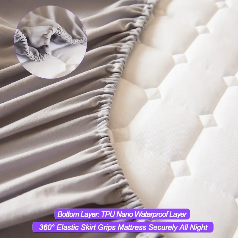 Premium Waterproof Mattress Cover Quilted Mattress Protector Breathable Bed Fitted Sheet,Antibacterial,Anti-mites,Durable, Grey