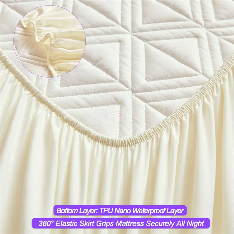 Waterproof Mattress Cover Thicken Mattress Protector Quilted Breathable Bed Fitted Sheet Anti-mite Anti-bacterial, White