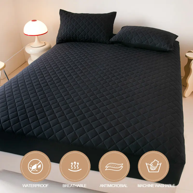Waterproof Mattress Cover Hypoallergenic Mattress Protector Anti-mite Anti-bacterial Fitted Sheet Mattress Topper Pad, Black