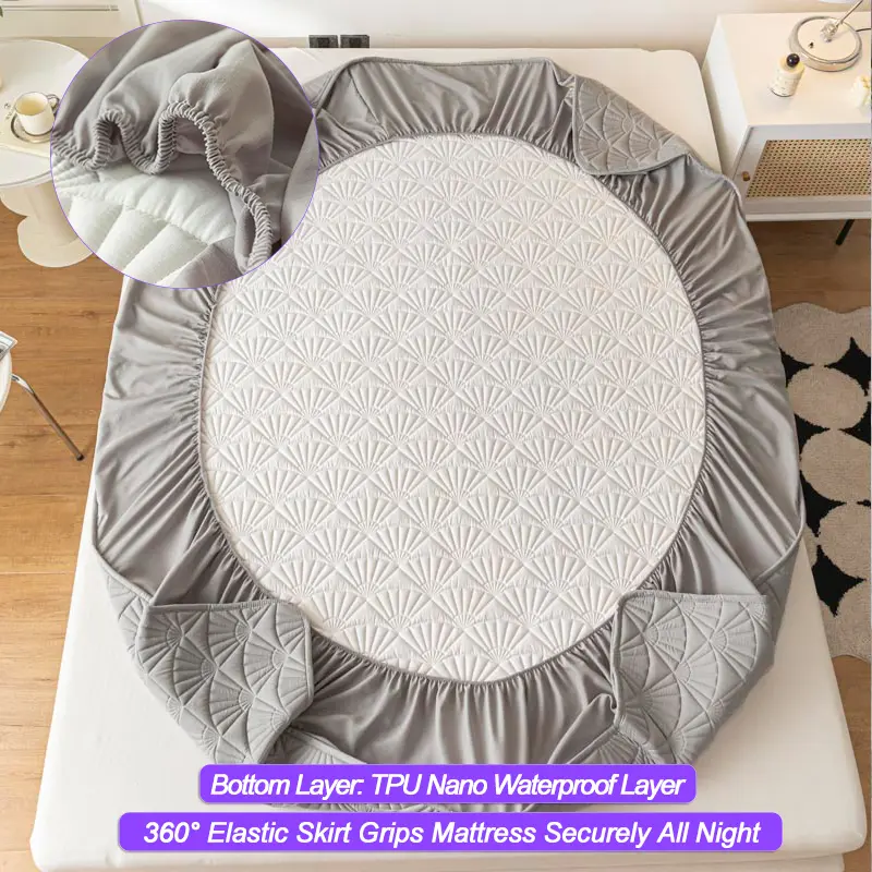 Waterproof Mattress Cover Thickened Durable Mattress Protector- Noiseless, Anti-Bacterial, Anti-mites,Breathable, Light gray