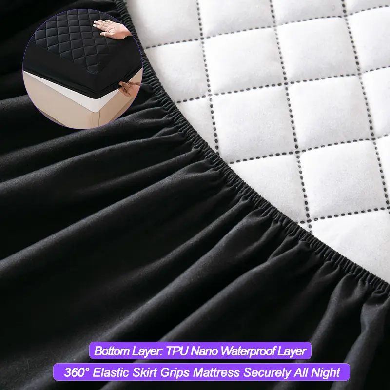Waterproof Mattress Cover Hypoallergenic Mattress Protector Anti-mite Anti-bacterial Fitted Sheet Mattress Topper Pad, Black