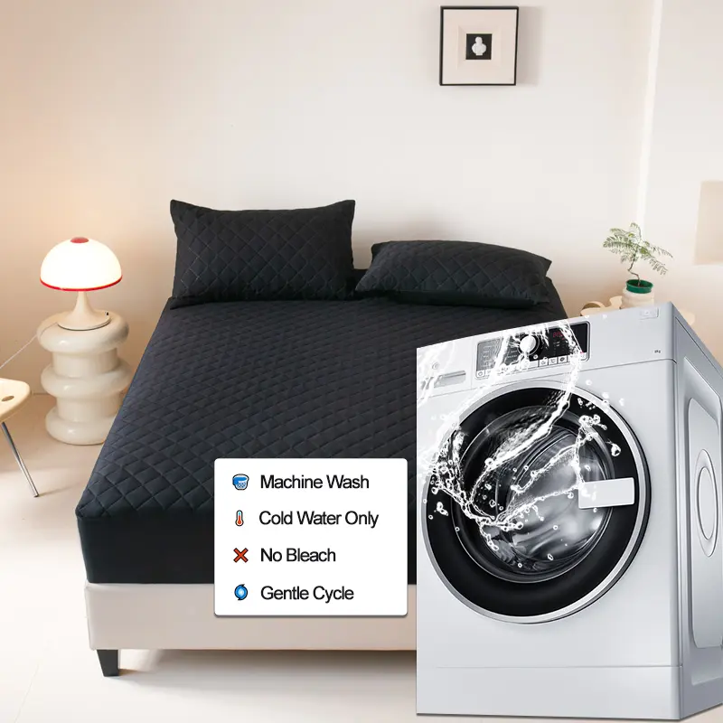 Waterproof Mattress Cover Hypoallergenic Mattress Protector Anti-mite Anti-bacterial Fitted Sheet Mattress Topper Pad, Black