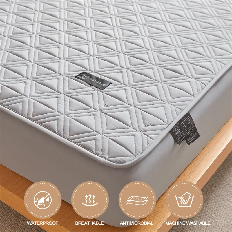 Waterproof Mattress Cover Thicken Mattress Protector Quilted Breathable Bed Fitted Sheet Anti-mite Anti-bacterial, Grey