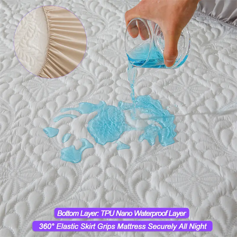 Hypoallergenic Waterproof Mattress Protector - Breathable Anti-Mite & Anti-Bacterial Mattress Cover,Single/Double, Khaki