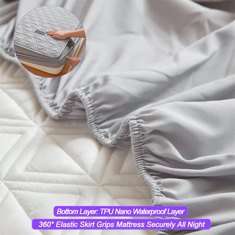 Waterproof Mattress Cover Thicken Mattress Protector Quilted Breathable Bed Fitted Sheet Anti-mite Anti-bacterial, Grey