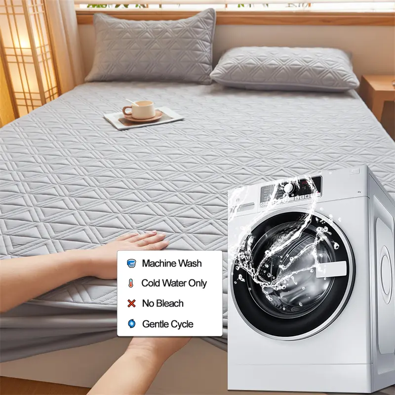 Waterproof Mattress Cover Thicken Mattress Protector Quilted Breathable Bed Fitted Sheet Anti-mite Anti-bacterial, Grey