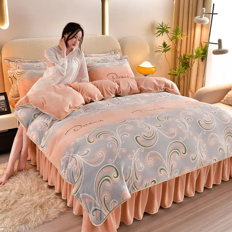 High Quality Milk Velvet Autumn Winter Warm Bedding Set Queen Thicken Warmth Duvet Cover Set with Sheet Quilt Cover Pillowcase