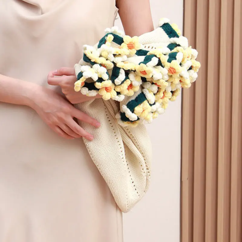 Handmade Daisy Bouquet Soft Blanket Elegant Comfortable Nap Blanket for Office Sofa Multi Functional Shawl Cushion for Couples