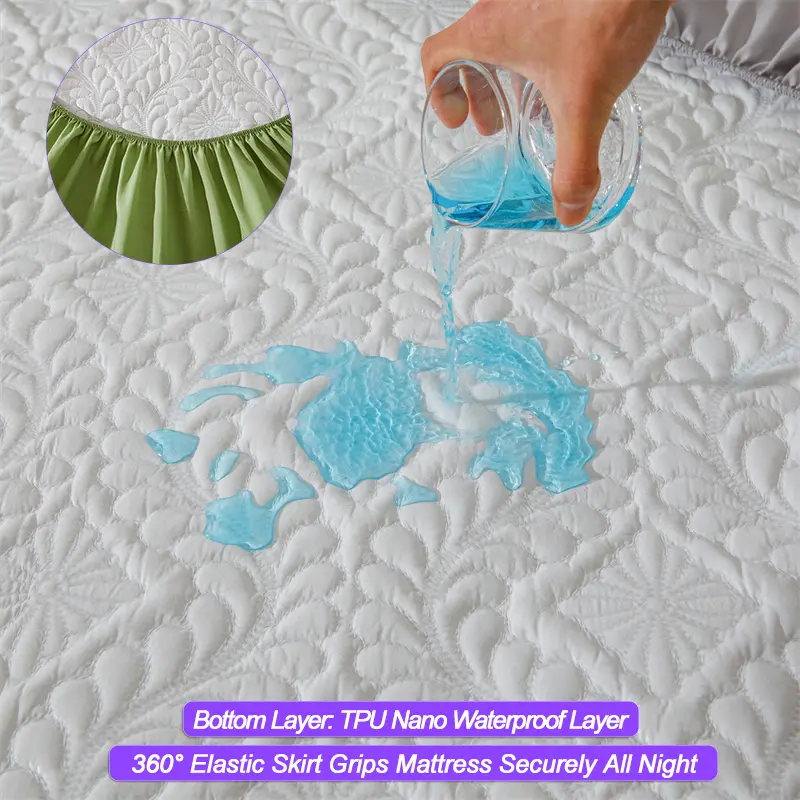 Hypoallergenic Waterproof Mattress Protector - Breathable Anti-Mite & Anti-Bacterial Mattress Cover, Single/Double, Fresh green