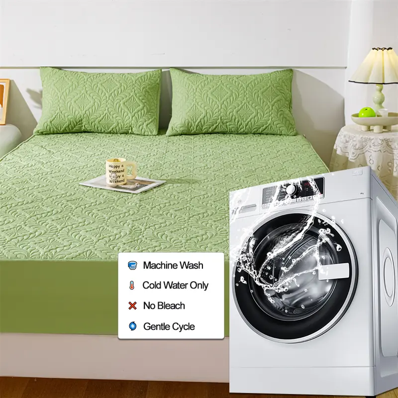 Hypoallergenic Waterproof Mattress Protector - Breathable Anti-Mite & Anti-Bacterial Mattress Cover, Single/Double, Fresh green