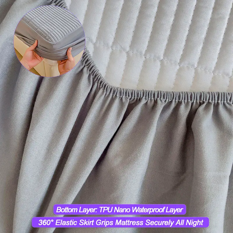 Waterproof Mattress Cover Breathable Mattress Protector Anti-mite Anti-bacterial Bed Fitted Sheet Single/Double/140/160/200,Grey