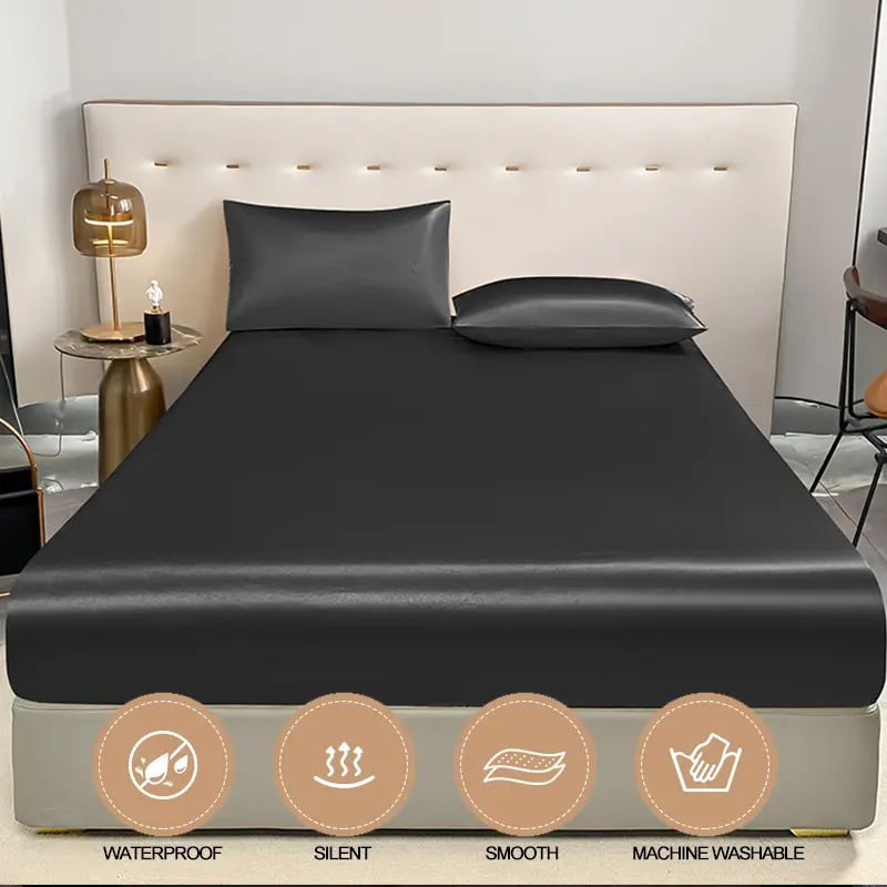 Waterproof Fitted Bed Sheet With Elastic Band Anti-slip Silent Mattress Cover Smooth Mattress Protector(Without Pillowcase)