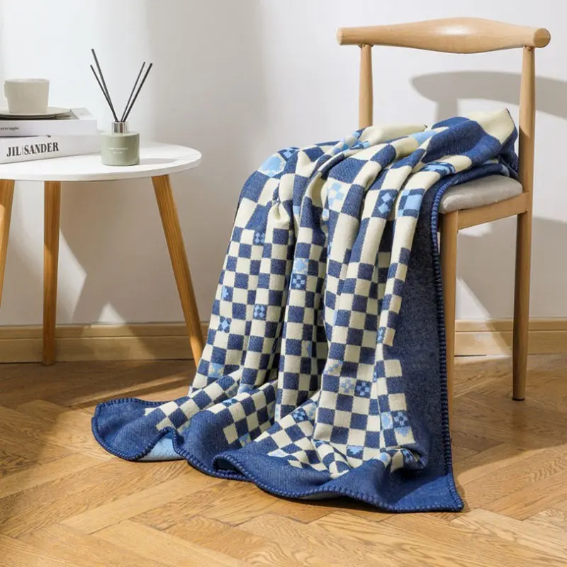 European Jacquard Checkered Blanket Faux Cashmere Versatile Cozy Sofa Cover Multi-Functional Throw Blankets for All Seasons