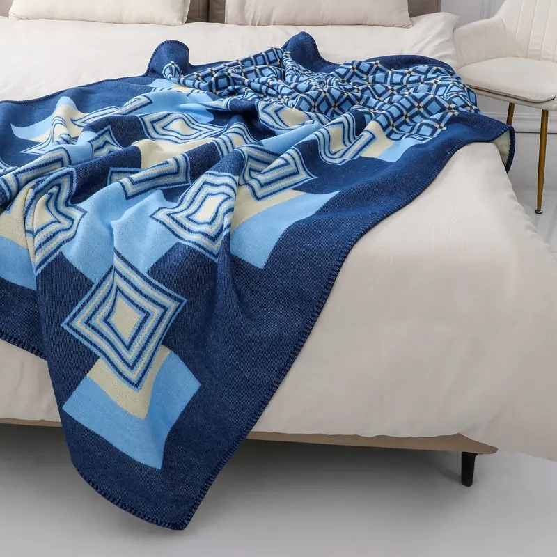 European Jacquard Checkered Blanket Faux Cashmere Versatile Cozy Sofa Cover Multi-Functional Throw Blankets for All Seasons