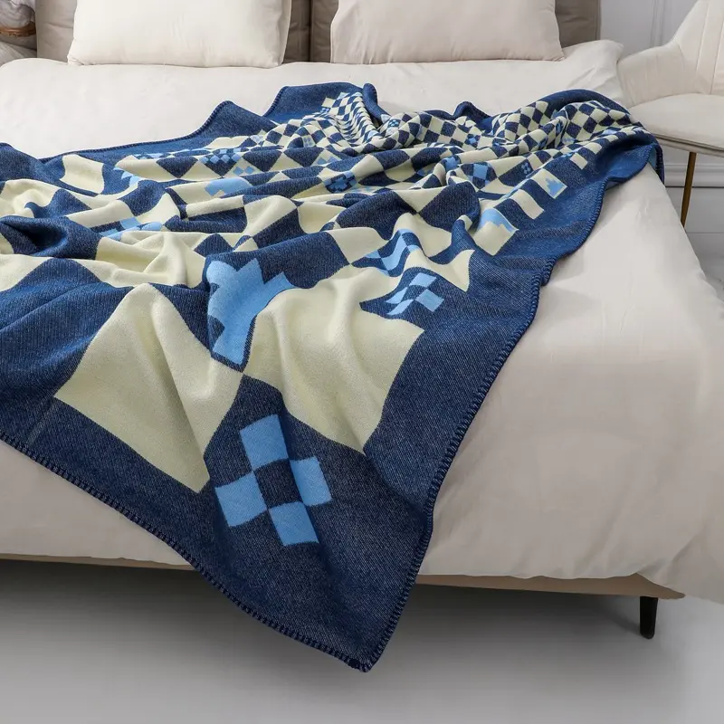 European Jacquard Checkered Blanket Faux Cashmere Versatile Cozy Sofa Cover Multi-Functional Throw Blankets for All Seasons