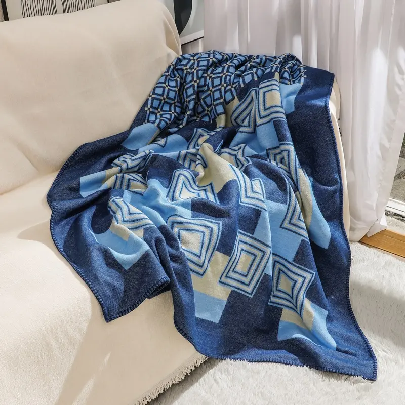 European Jacquard Checkered Blanket Faux Cashmere Versatile Cozy Sofa Cover Multi-Functional Throw Blankets for All Seasons