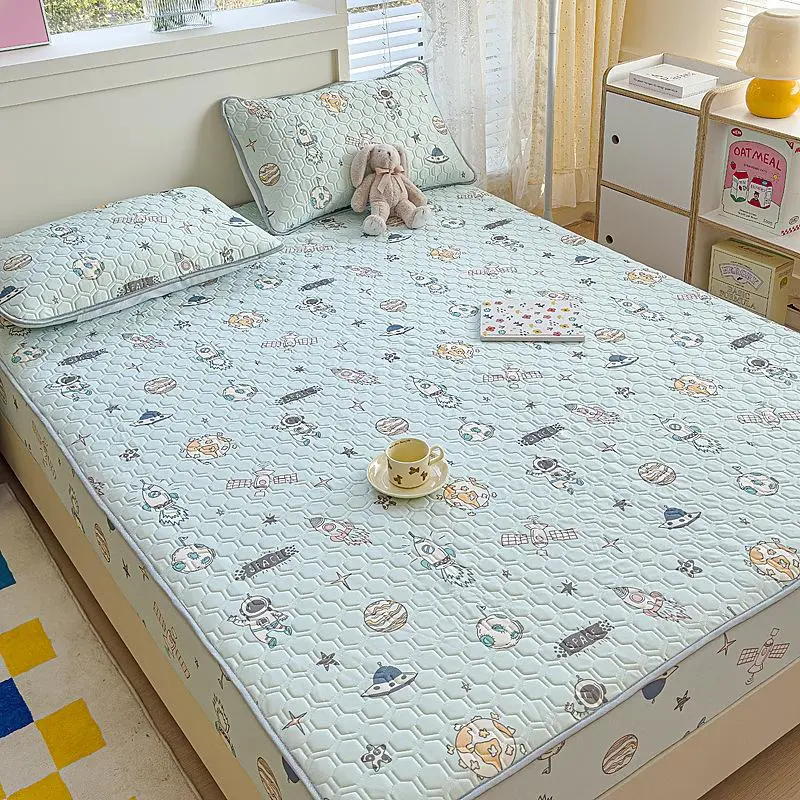 2/3Pcs Bed Fitted Sheet Set with Pillowcases, Cool Silk Latex Cooling Summer Thick Ice Silk Fitted Sheet for Single Double Bed