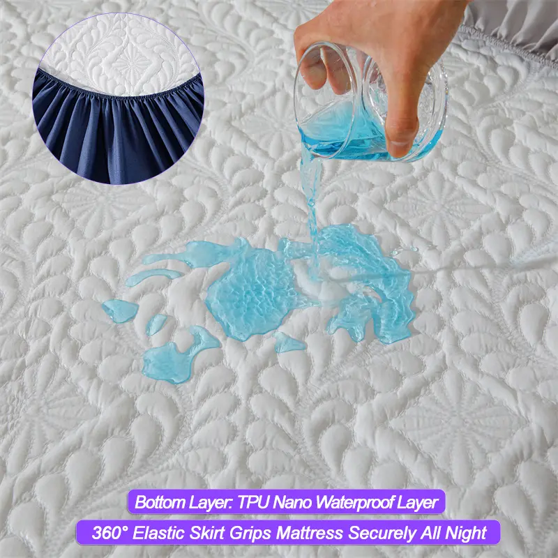Hypoallergenic Waterproof Mattress Protector - Breathable Anti-Mite & Anti-Bacterial Mattress Cover, Single/Double, Navy blue