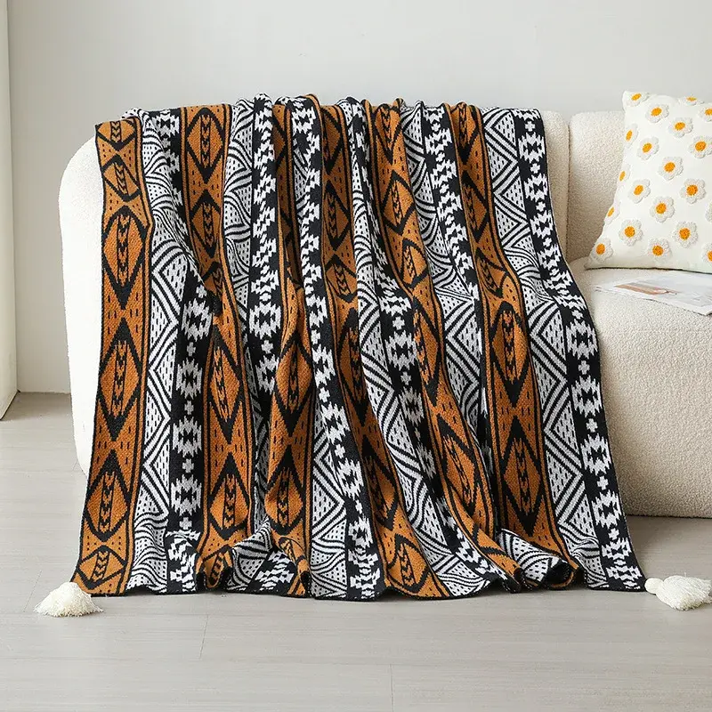 Bohemian Thick Winter Blanket for Office Nap Skin Friendly Multifunctional Single Bed Cover A-Class Aircraft Blanket for Travel