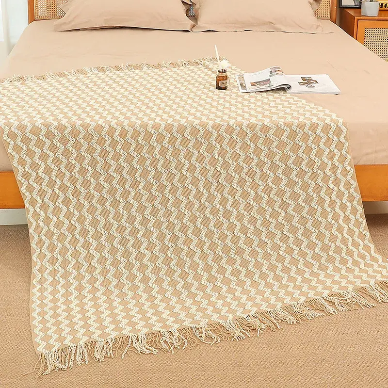 Classic Knitted Autumn Winter Blanket with Tassel Hem Cozy Warm Blankets for Office Nap Sofa Cover Shawl Mat for Home Homestay
