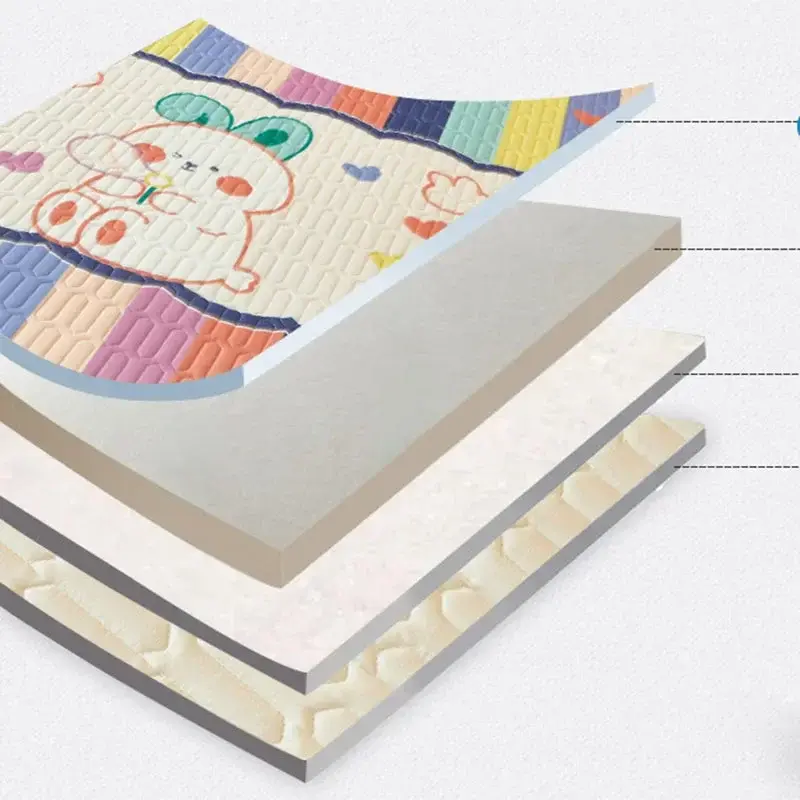 New Cartoon Printed Cool Silky Fabric Mattress Set 4-Layer Quilted Mat with Elastic Band Summer Breathable Non-Slip Cushion