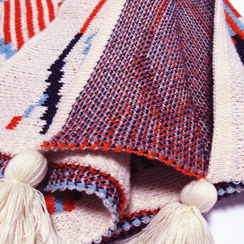 Bohemian Style Knitted Sofa Blankets Cover Multi Functional Decorative Blanket for Home Travel Shawl Cushion for All Seasons