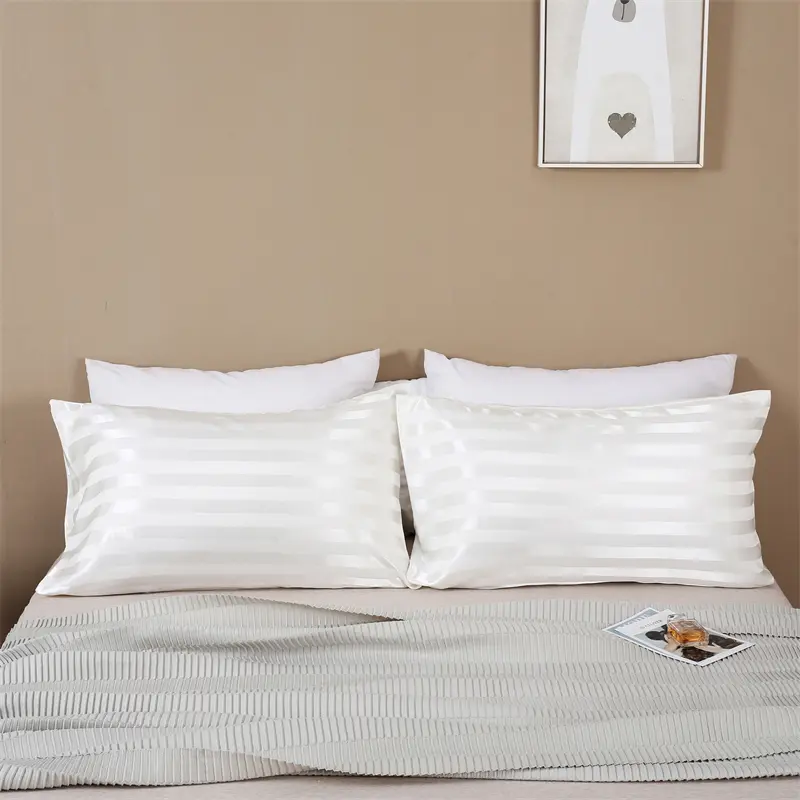 Luxury Satin Stripes Pillowcase Queen Soft Comfortable High End Pillow Cover King Size Jacquard Pillow Case Home Pillow Covers