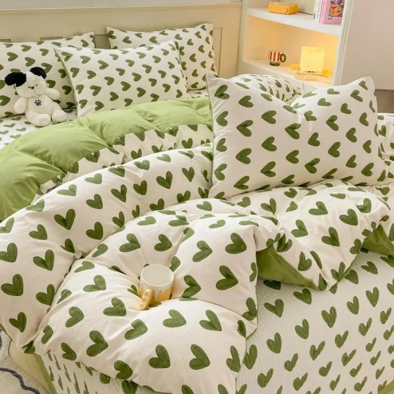 Plant Floral Duvet Cover 3 Piece Set, Cute Cartoon Cat Pattern Bedding Set, Women Kids Girls Bedroom Decorative Pink Quilt Cover
