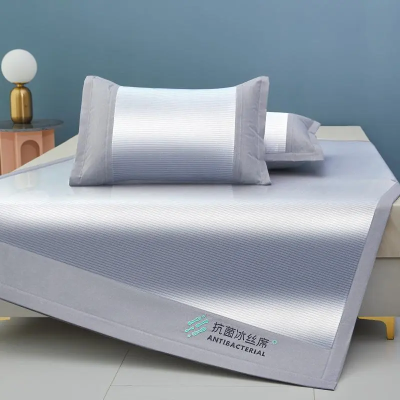 Antibacterial Ice Silk Cooling Sheet 3Pcs Set, Summer Washable Sheet with Pillowcases for Home Student Dormitory Single Twin Bed