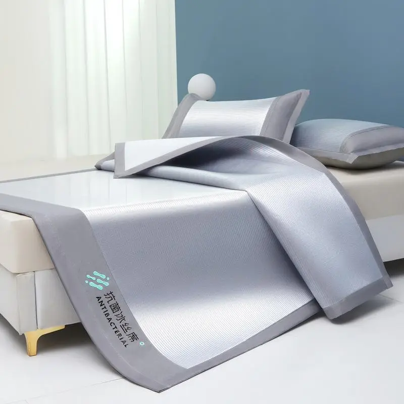 Antibacterial Ice Silk Cooling Sheet 3Pcs Set, Summer Washable Sheet with Pillowcases for Home Student Dormitory Single Twin Bed