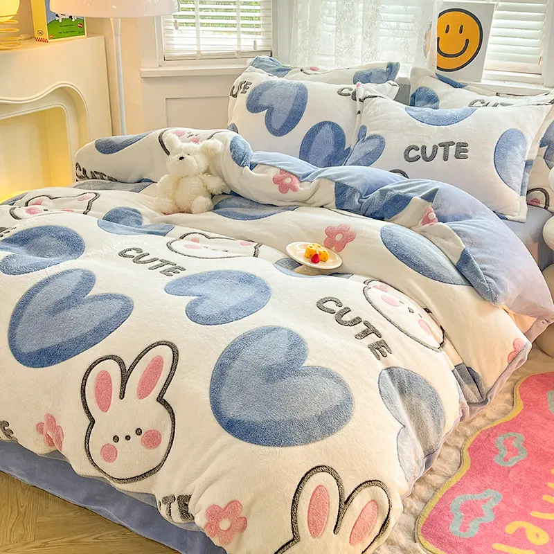 3Pcs/4Pcs Bedding Set, Flower Print Thicken Winter Super Warm Duvet Cover with Sheet Pillowcases for Single Double Bed
