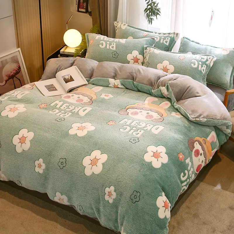 3Pcs/4Pcs Bedding Set, Flower Print Thicken Winter Super Warm Duvet Cover with Sheet Pillowcases for Single Double Bed