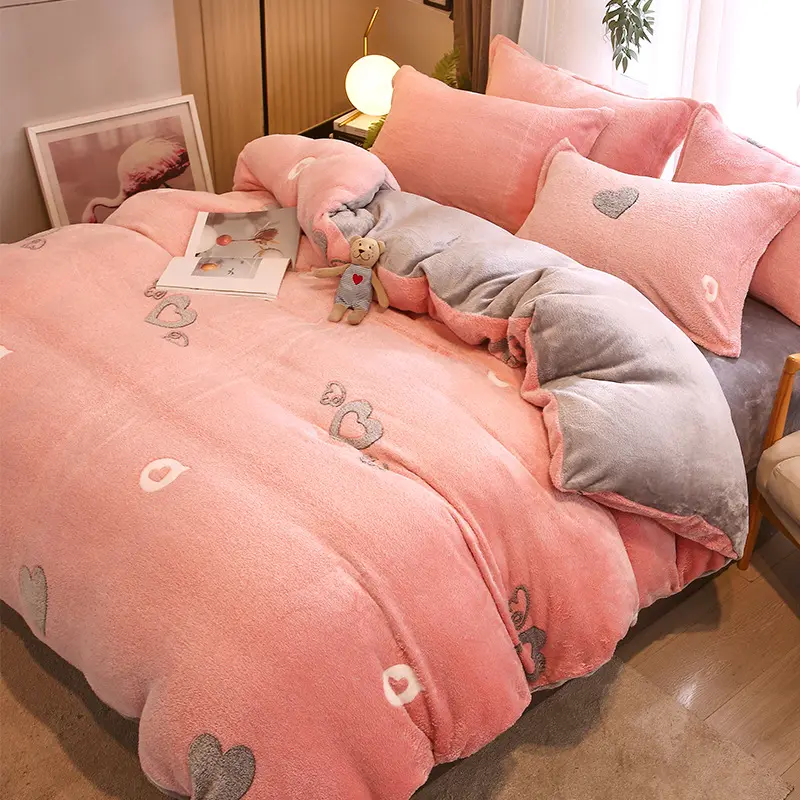 3Pcs/4Pcs Bedding Set, Flower Print Thicken Winter Super Warm Duvet Cover with Sheet Pillowcases for Single Double Bed