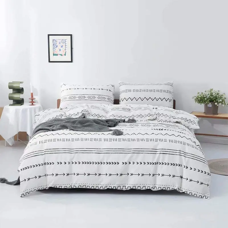 Ultra-Soft Boho Bedding Sets, Lightweight Brushed Microfiber Bohemian Chic Striped Quilt Cover with 51x76cm Pillowcase