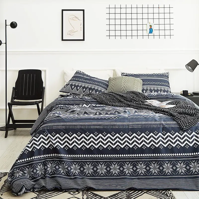 Ultra-Soft Boho Bedding Sets, Lightweight Brushed Microfiber Bohemian Chic Striped Quilt Cover with 51x76cm Pillowcase
