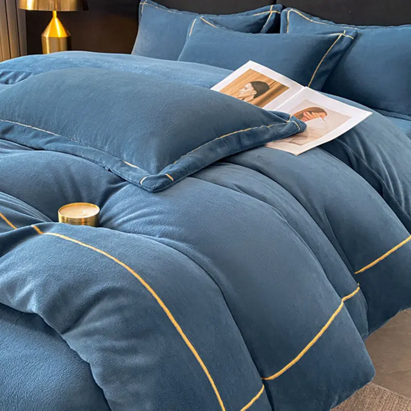 Simple Thicken Milk Fleece Warm Bedding Set Winter Double-sided Coral Velvet Duvet Cover Set Soft Warmth Comforter Cover Sets