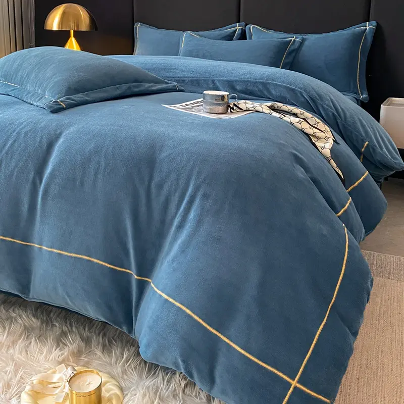 Simple Thicken Milk Fleece Warm Bedding Set Winter Double-sided Coral Velvet Duvet Cover Set Soft Warmth Comforter Cover Sets