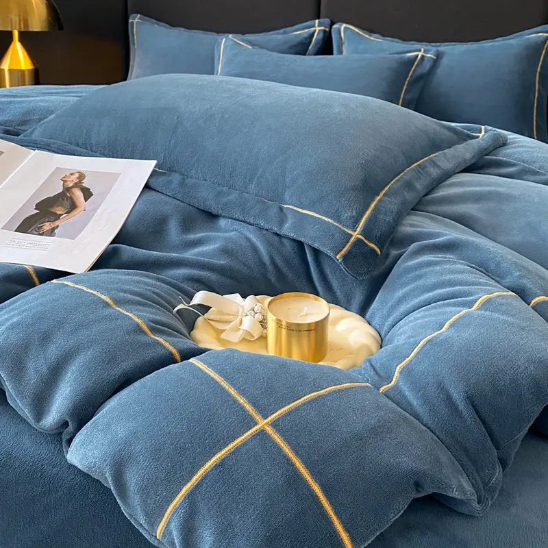 Simple Thicken Milk Fleece Warm Bedding Set Winter Double-sided Coral Velvet Duvet Cover Set Soft Warmth Comforter Cover Sets