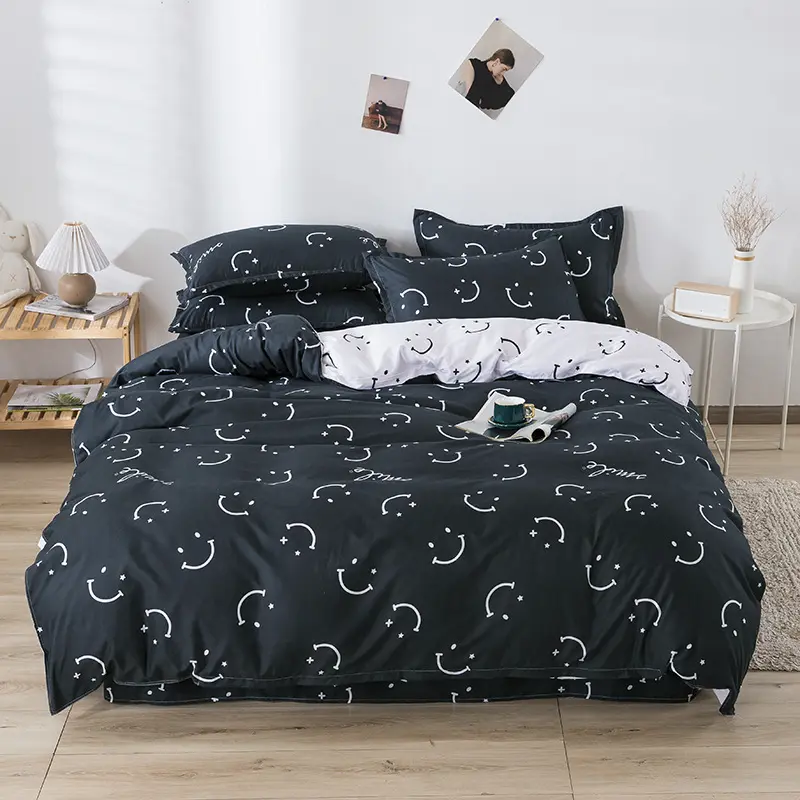 Letter Happy Little Dog Print Duvet Cover Set with Sheet Pillowcases Comforter Quilt Cover Queen/king Single Double Bedding Set