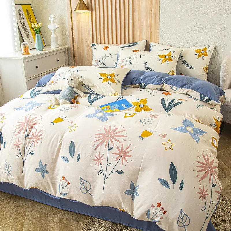 4Pcs Bedding Set, Green Leaf Print Duvet Cover Set with Flat Sheet Pillowcase, Fashion Single Queen Girls Boys Bedding Set