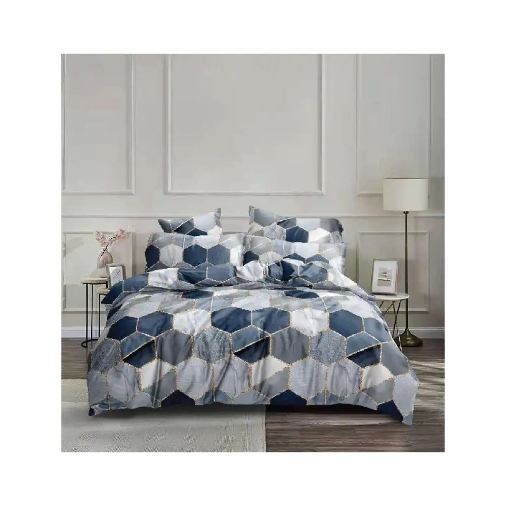 Gradient Gilded Marble Patterned Bedding Set, Honeycomb Patterned Duvet Cover with Pillowcase