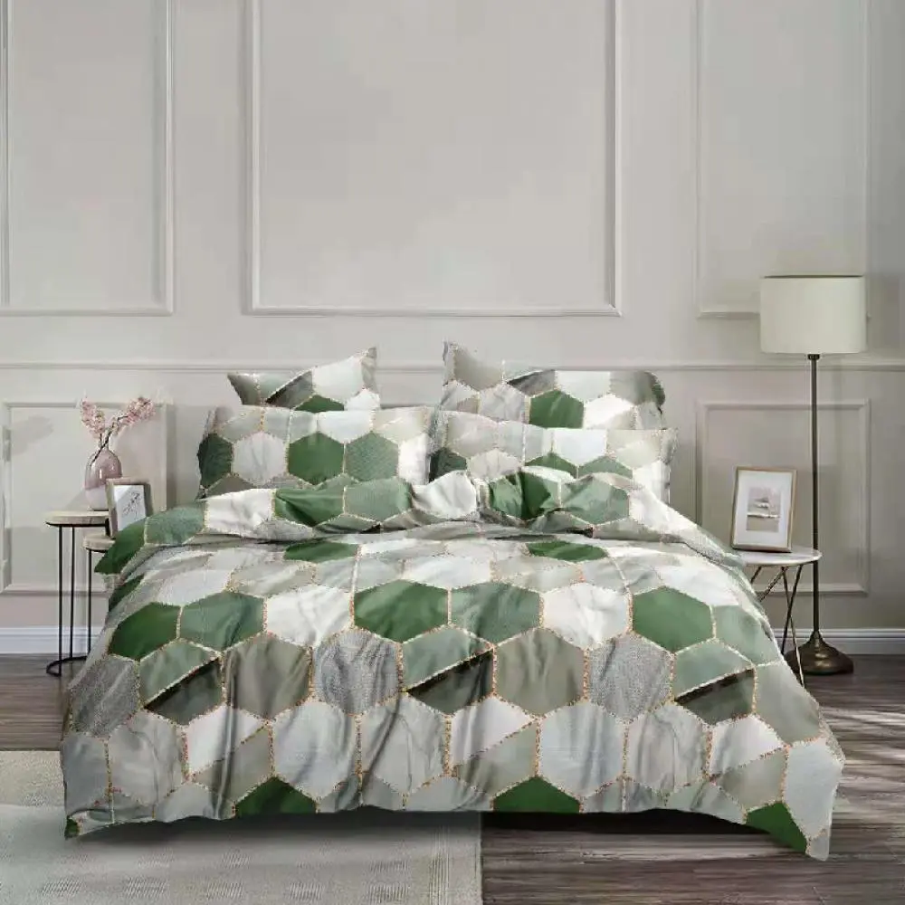 Gradient Gilded Marble Patterned Bedding Set, Honeycomb Patterned Duvet Cover with Pillowcase