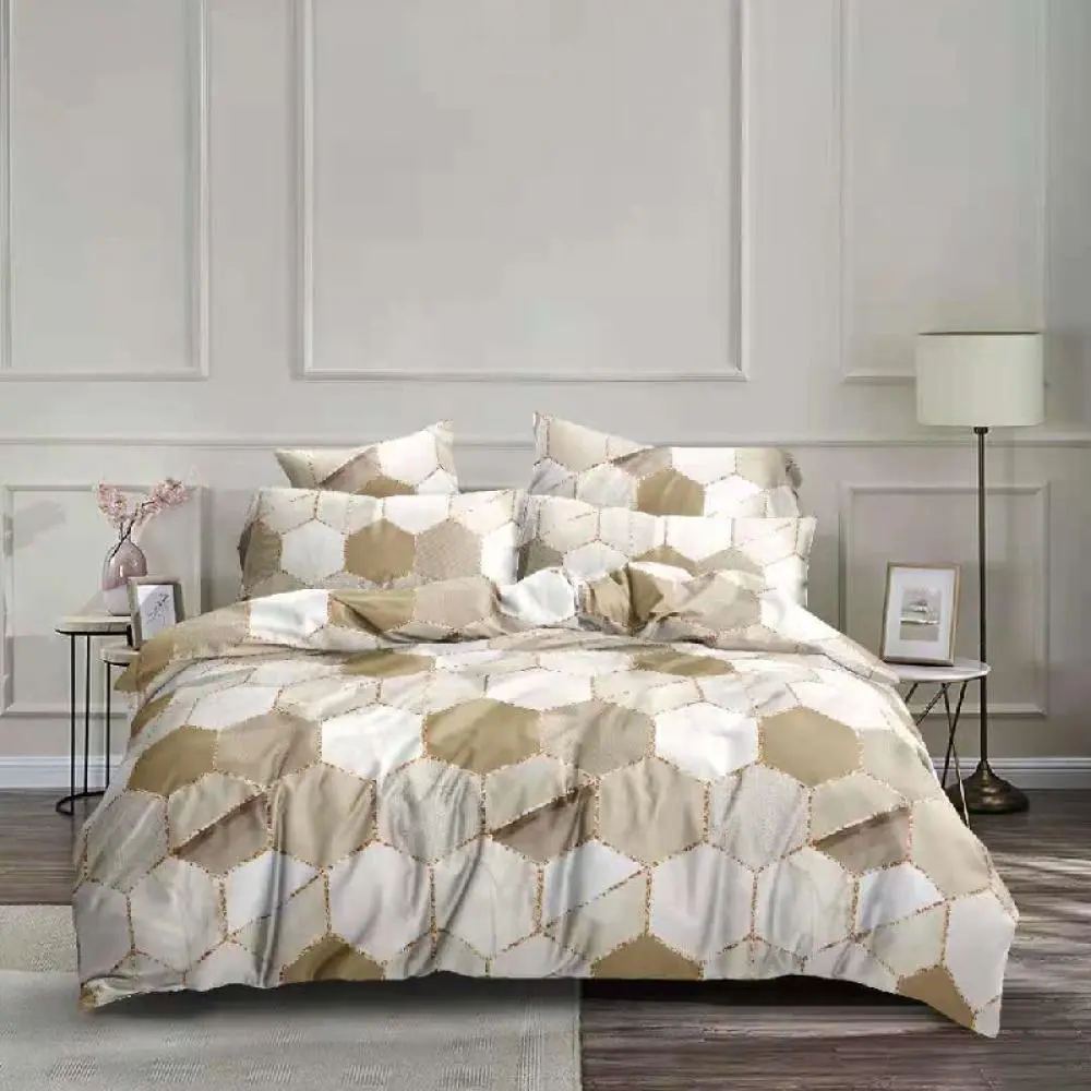 Gradient Gilded Marble Patterned Bedding Set, Honeycomb Patterned Duvet Cover with Pillowcase