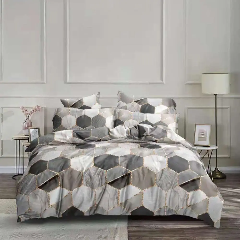 Gradient Gilded Marble Patterned Bedding Set, Honeycomb Patterned Duvet Cover with Pillowcase